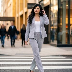 Women's Light Gray Pinstripe Pantsuit Blazer & Trousers 
Size 10